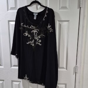 Catherines Black Tunic with Elegant Embroidery